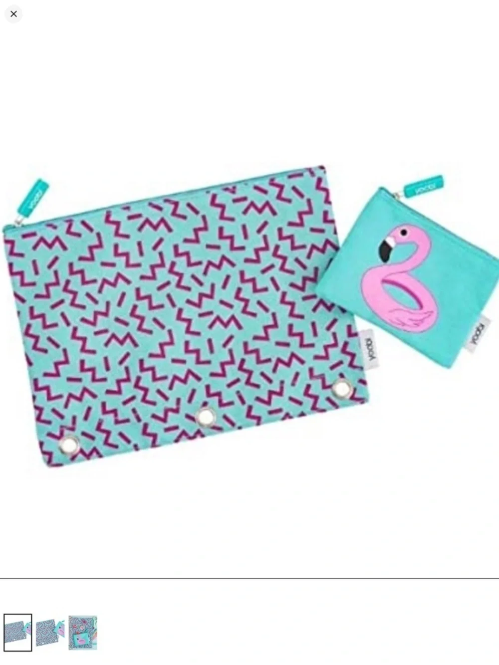 Yoobi Flamingo 2 Piece Teel Pouch Storage Set Aqua Pink